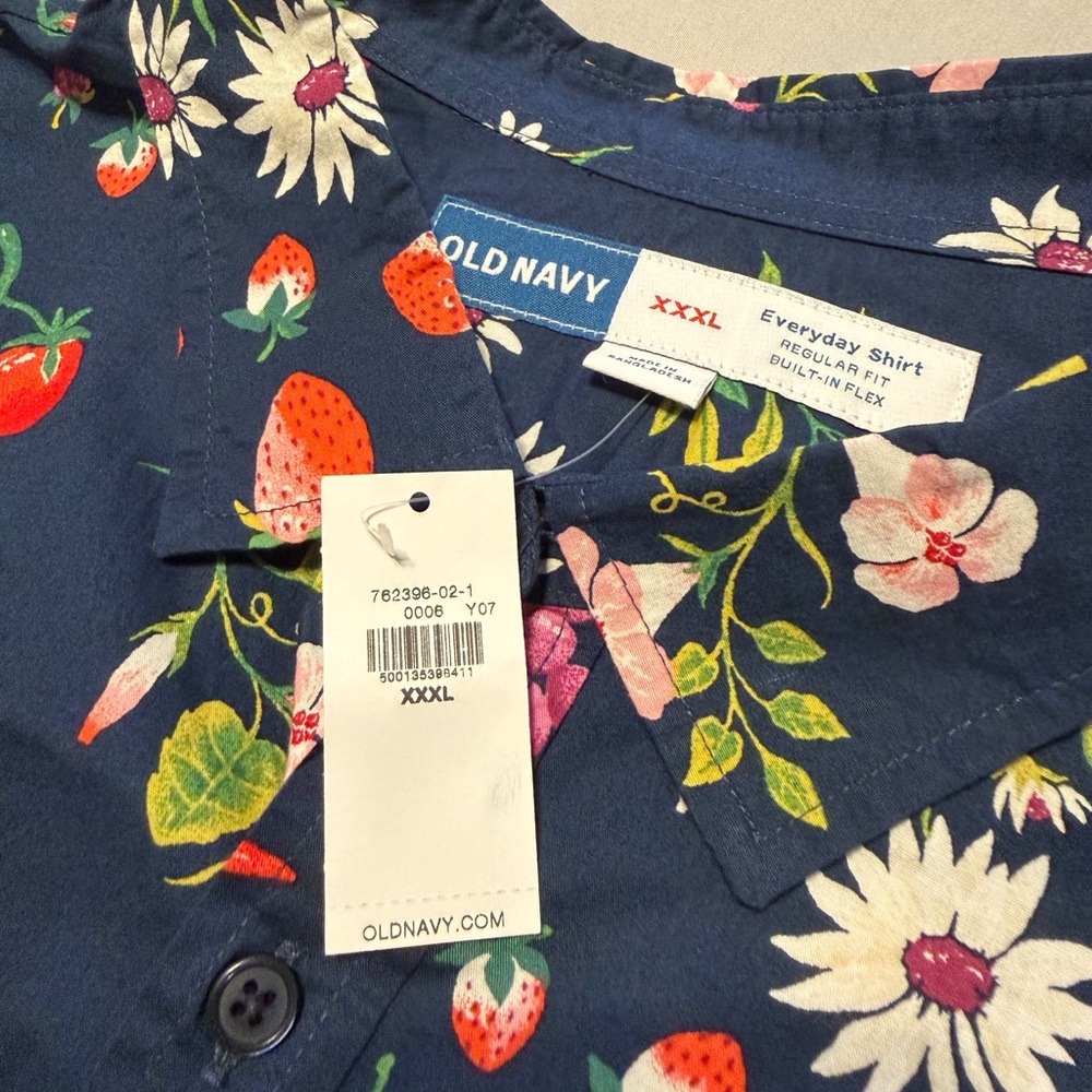 Old Navy Navy Blue Shirt with Floral and Fruit Design - Picture 3 of 3